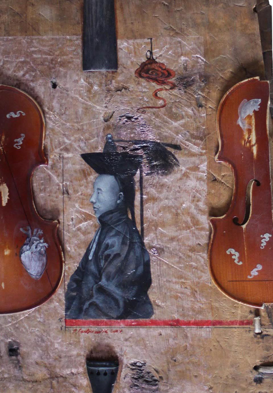 Уран бүтээлч Баатараагийн бүтээл, Монгол зургийн аргаар модон дээр зурсан зураг – Утсан хөгжим 